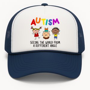 Autism Seeing The World From A Different Angle Cartoon Trucker Hat