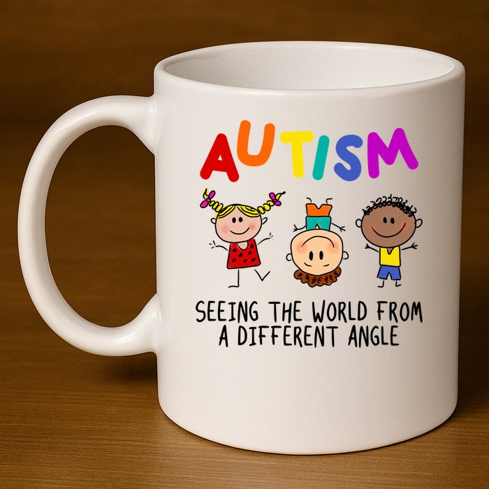 Autism Seeing The World From A Different Angle Cartoon 11oz C Handle Ceramic Mug