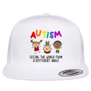 Autism Seeing The World From A Different Angle Cartoon Flat Bill Trucker Hat