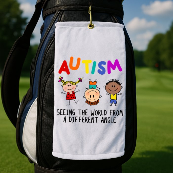 Autism Seeing The World From A Different Angle Cartoon Golf Towel