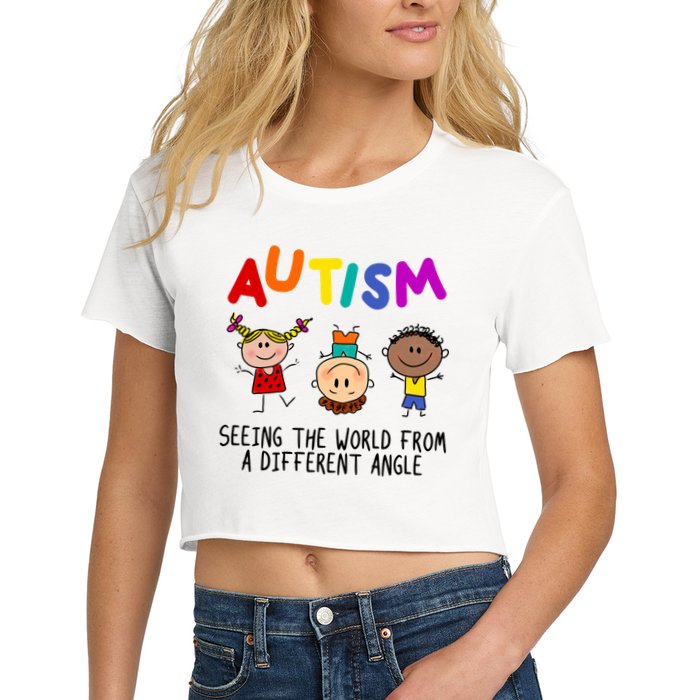 Autism Seeing The World From A Different Angle Cartoon Crop Top