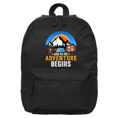 And So The Adventure Begins Camping 16 in Basic Backpack