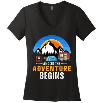 And So The Adventure Begins Camping Women's V-Neck T-Shirt