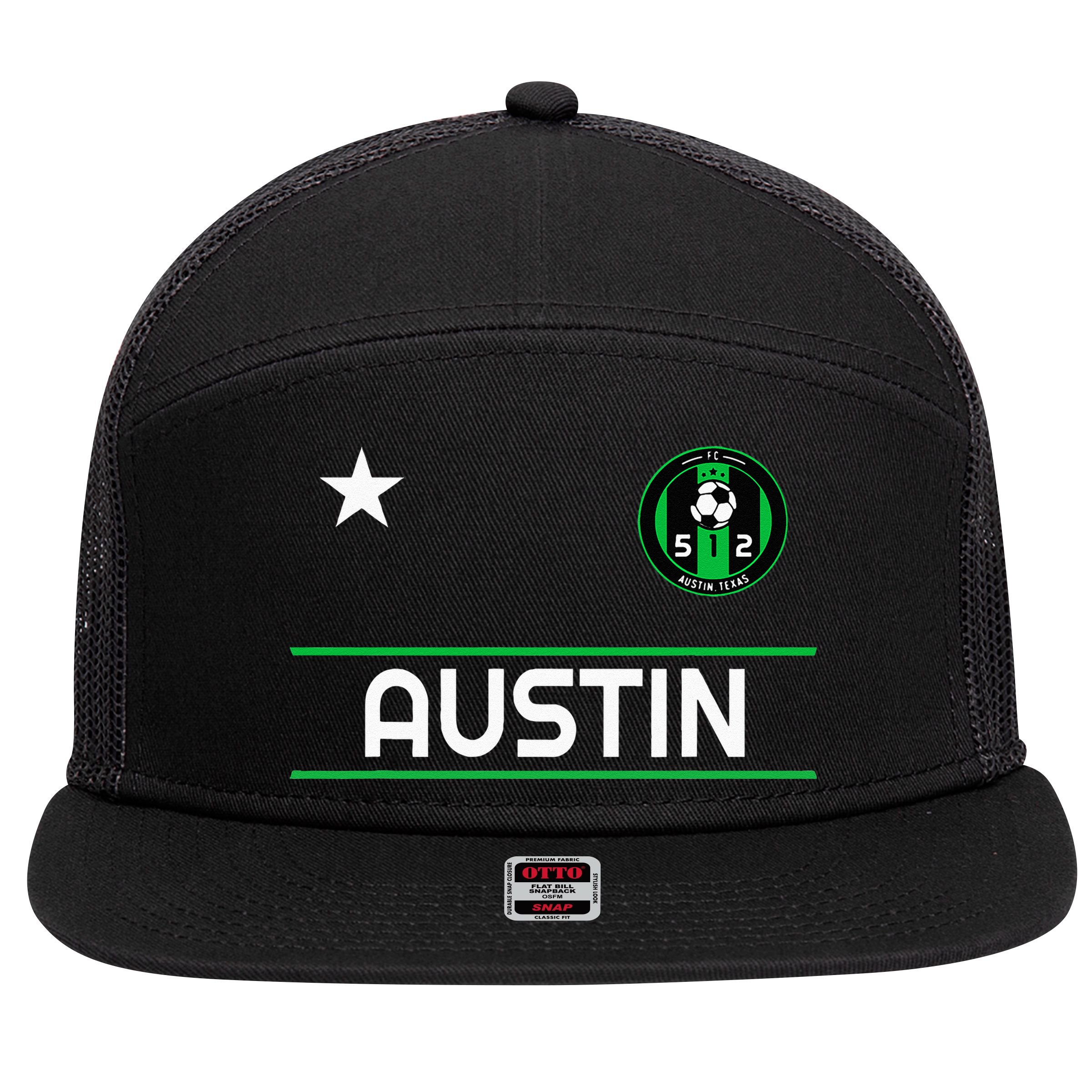 Austin Soccer Team Jersey Mini 512 Badge 7 Panel Mesh Trucker Snapback Hat