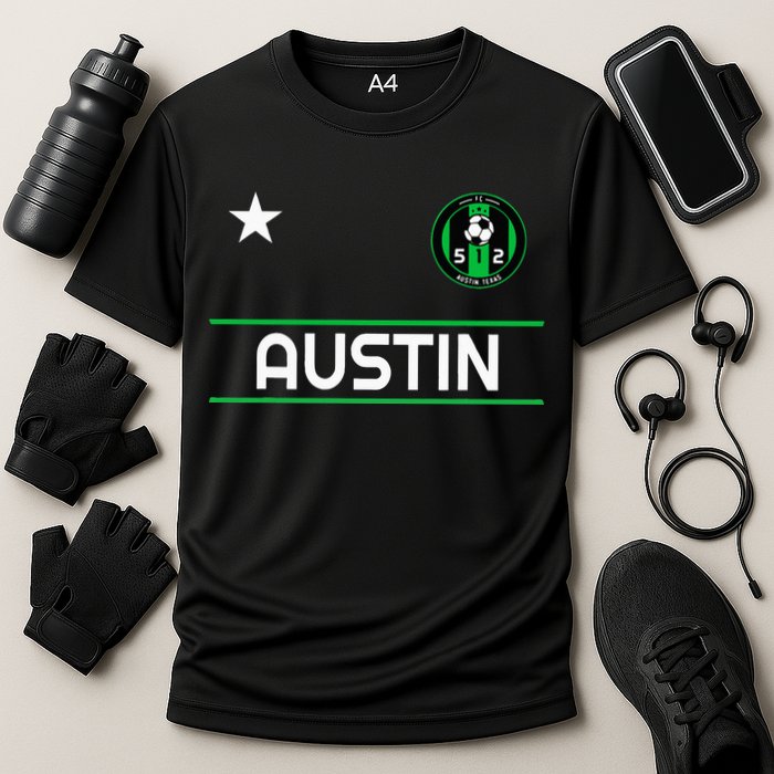 Austin Soccer Team Jersey Mini 512 Badge Cooling Performance Crew T-Shirt