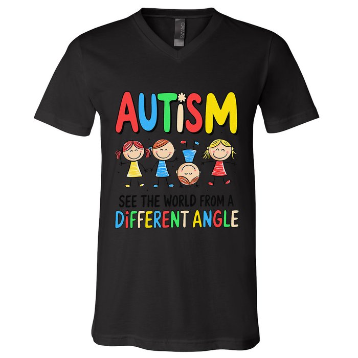 Autism Seeing The World From A Different Angle Autism V-Neck T-Shirt