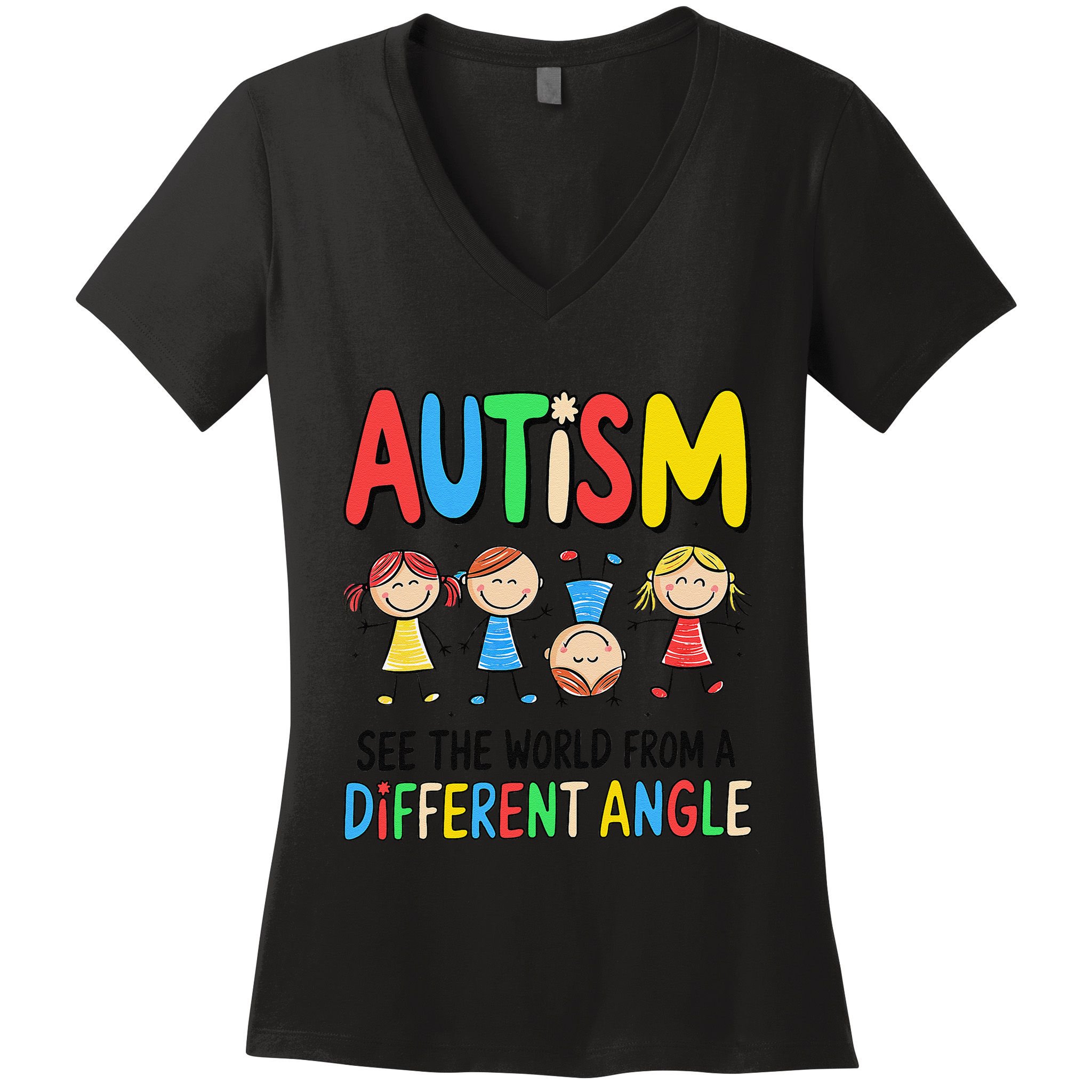 Autism Seeing The World From A Different Angle Autism Women's V-Neck T-Shirt