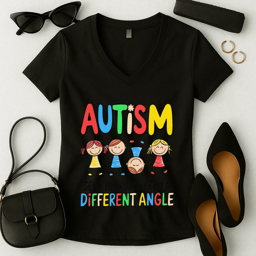 Autism Seeing The World From A Different Angle Autism Women's V-Neck T-Shirt