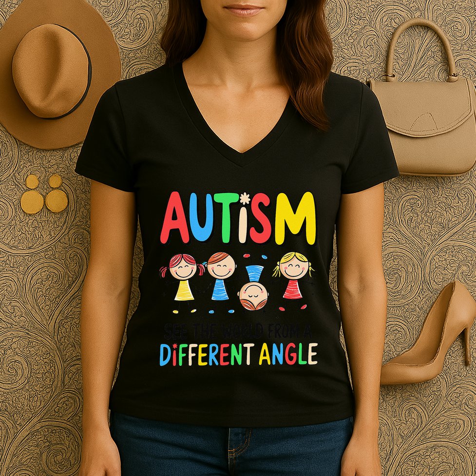 Autism Seeing The World From A Different Angle Autism Women's V-Neck T-Shirt