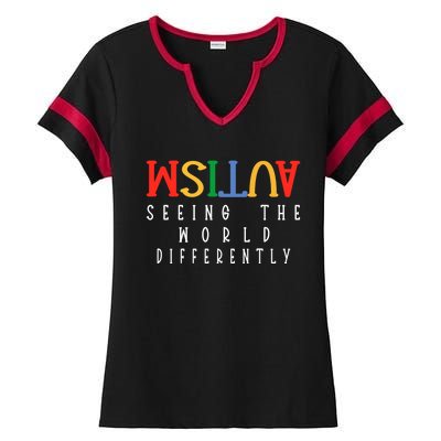 Autism Seeing The World Differently Autism Awareness Month Gift Ladies Halftime Notch Neck Tee