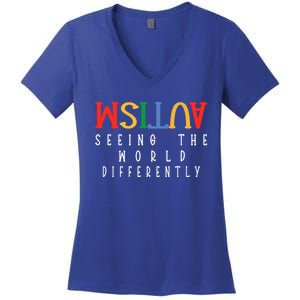 Autism Seeing The World Differently Autism Awareness Month Gift Women's V-Neck T-Shirt