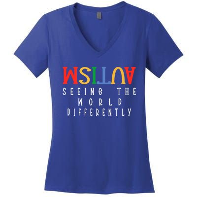 Autism Seeing The World Differently Autism Awareness Month Gift Women's V-Neck T-Shirt