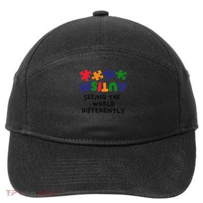 Autism Seeing The World Differently Autism Awareness Month 7-Panel Snapback Hat