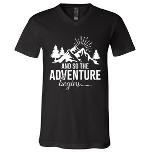 And So The Adventure Begins Camping Road Trip V-Neck T-Shirt