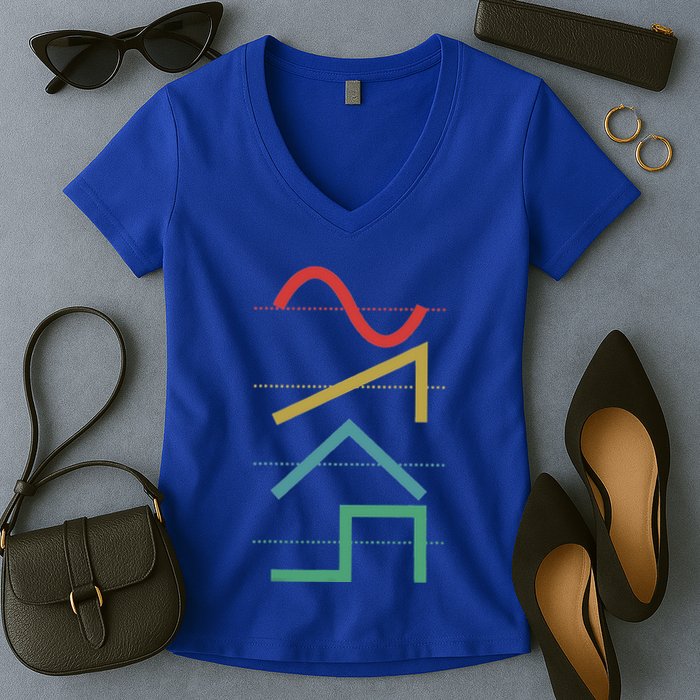 Analog Synthesizer Techno Waveform Synth Nerd Women's V-Neck T-Shirt