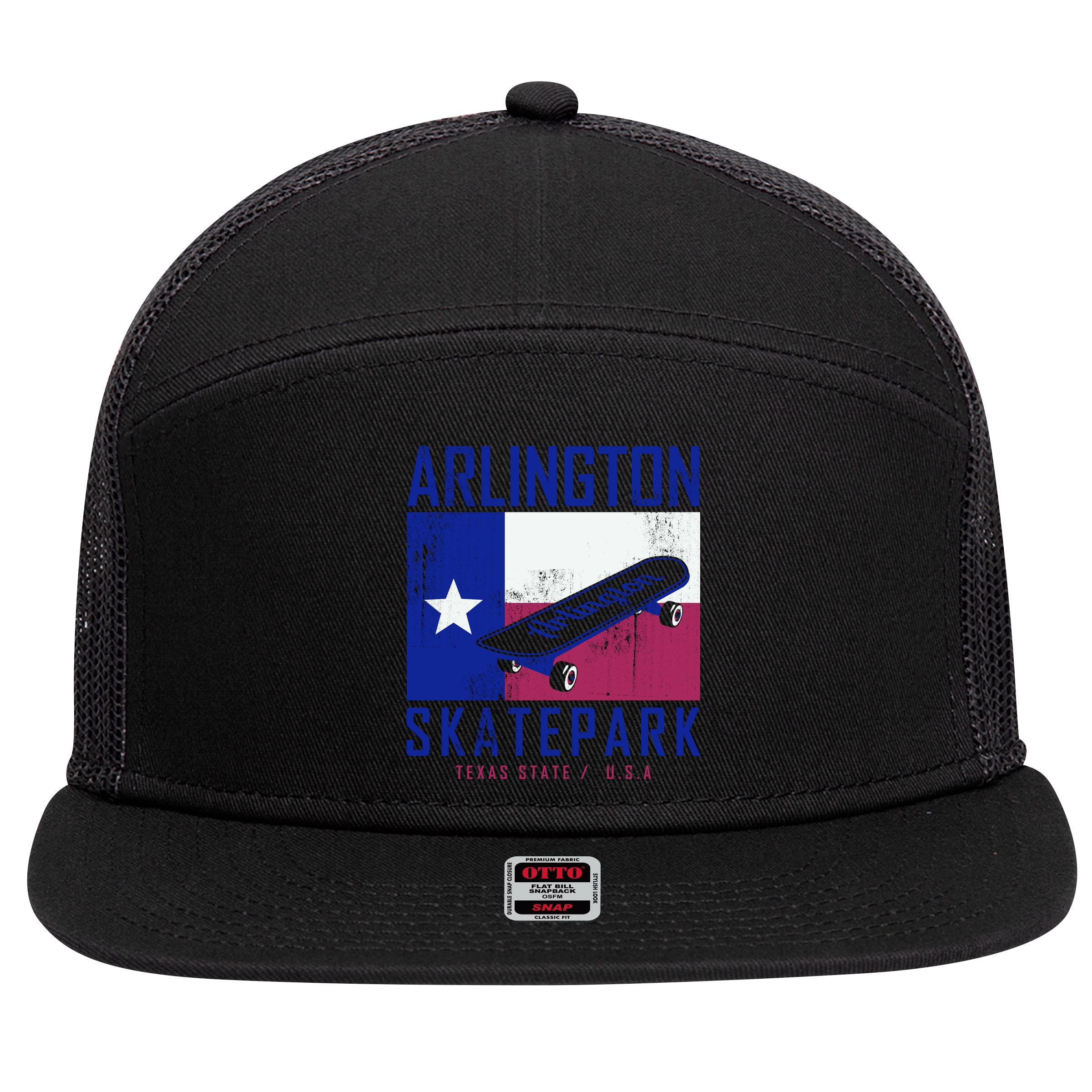 Arlington Skatepark Texas 7 Panel Mesh Trucker Snapback Hat