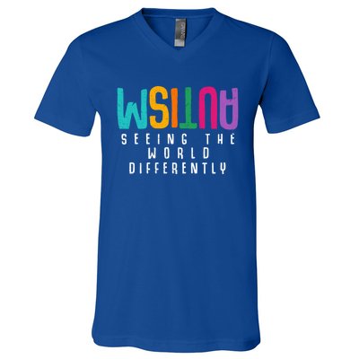 Autism Seeing The World Differently Support Autism Awareness Gift V-Neck T-Shirt