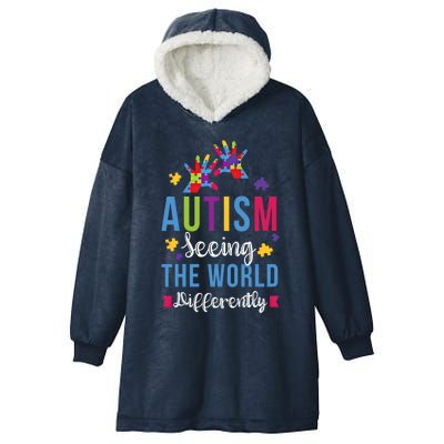 Autism Seeing The World Differently April Awareness Month Funny Gift Hooded Wearable Blanket