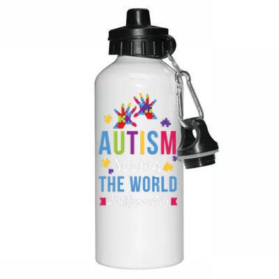 Autism Seeing The World Differently April Awareness Month Funny Gift Aluminum Water Bottle