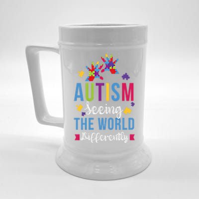 Autism Seeing The World Differently April Awareness Month Funny Gift Beer Stein