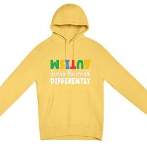 Autism Seeing The World Differently Asd Autistic Gift Premium Pullover Hoodie