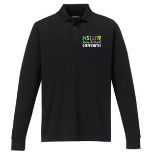 Autism Seeing The World Differently Asd Autistic Gift Performance Long Sleeve Polo