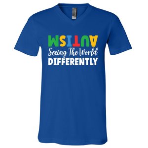 Autism Seeing The World Differently Asd Autistic Gift V-Neck T-Shirt