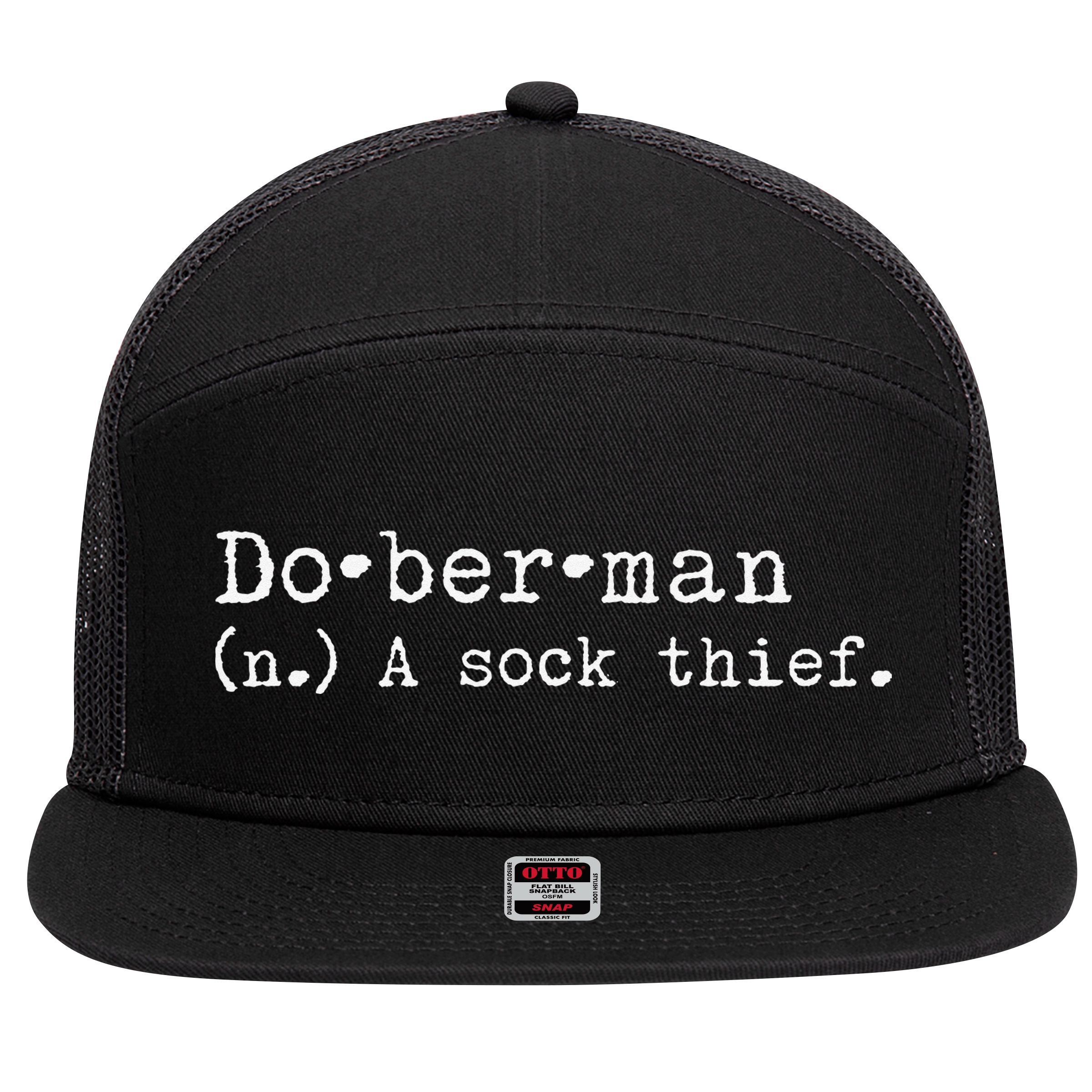 A Sock Thief Doberman Dog funny pet lovers 7 Panel Mesh Trucker Snapback Hat