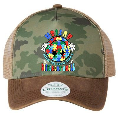 Autism Seeing The World Differently Groovy Smile Face Puzzle Great Gift Legacy Tie Dye Trucker Hat