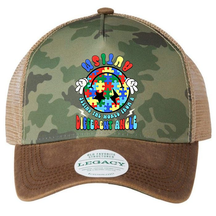 Autism Seeing The World Differently Groovy Smile Face Puzzle Great Gift Legacy Tie Dye Trucker Hat