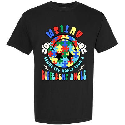 Autism Seeing The World Differently Groovy Smile Face Puzzle Great Gift Garment-Dyed Heavyweight T-Shirt