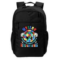 Autism Seeing The World Differently Groovy Smile Face Puzzle Great Gift Backpack