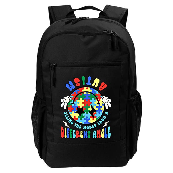 Autism Seeing The World Differently Groovy Smile Face Puzzle Great Gift Backpack