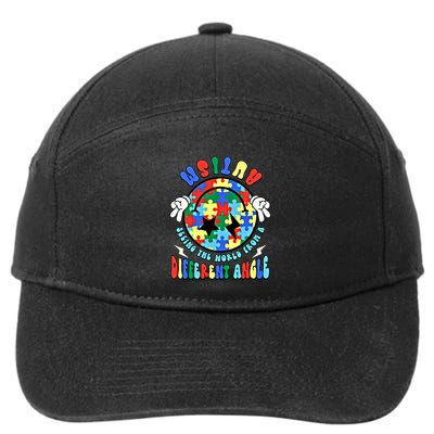 Autism Seeing The World Differently Groovy Smile Face Puzzle Great Gift 7-Panel Snapback Hat