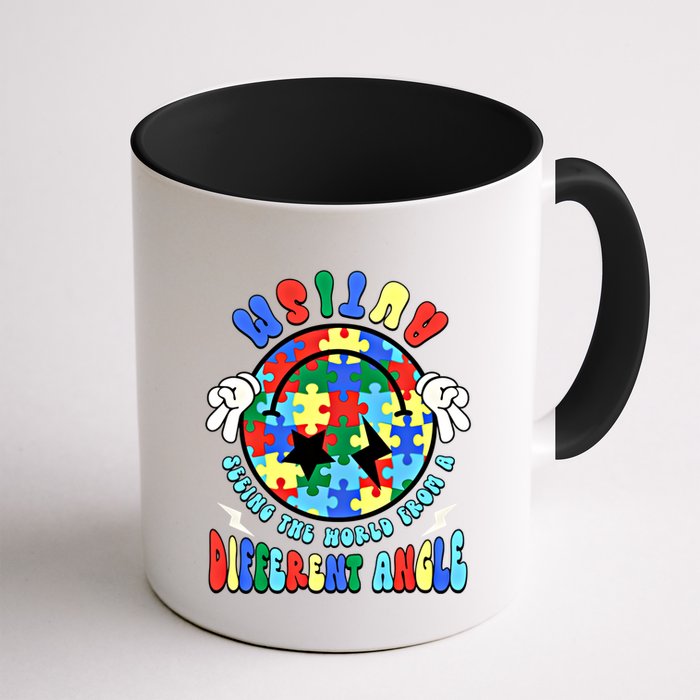 Autism Seeing The World Differently Groovy Smile Face Puzzle Great Gift Mug