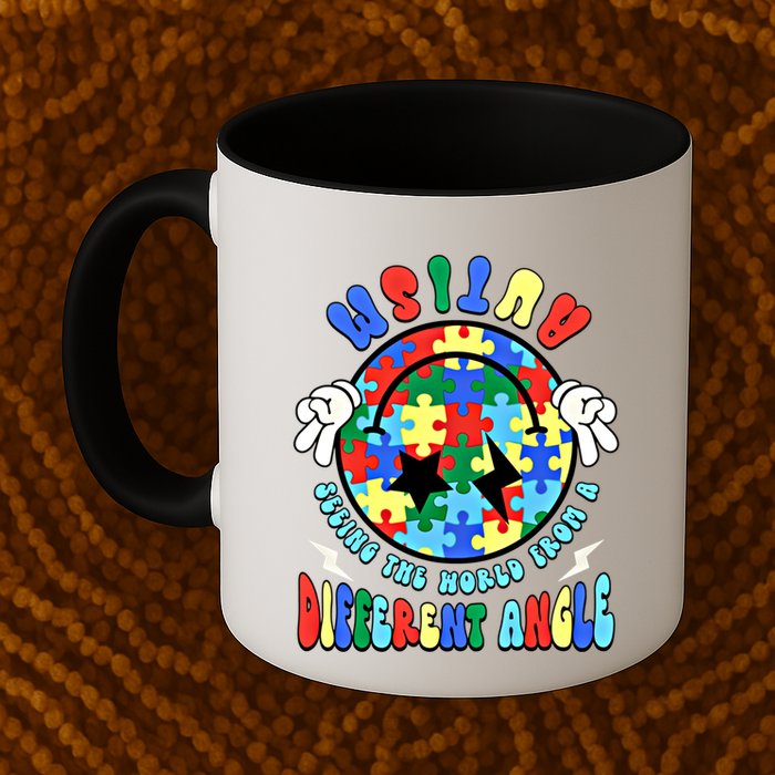 Autism Seeing The World Differently Groovy Smile Face Puzzle Great Gift Mug