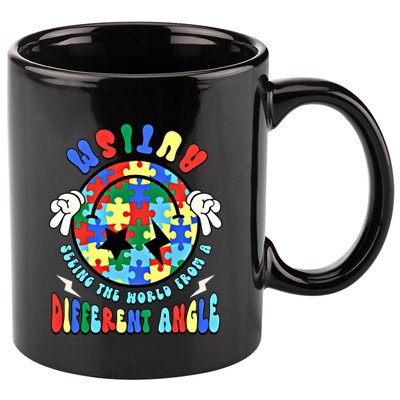 Autism Seeing The World Differently Groovy Smile Face Puzzle Great Gift 11oz C Handle Ceramic Mug