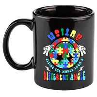 Autism Seeing The World Differently Groovy Smile Face Puzzle Great Gift 11oz C Handle Ceramic Mug