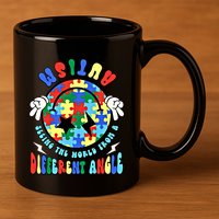 Autism Seeing The World Differently Groovy Smile Face Puzzle Great Gift 11oz C Handle Ceramic Mug