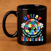 Autism Seeing The World Differently Groovy Smile Face Puzzle Great Gift 11oz C Handle Ceramic Mug