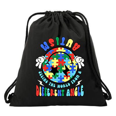 Autism Seeing The World Differently Groovy Smile Face Puzzle Great Gift Drawstring Bag