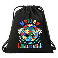 Autism Seeing The World Differently Groovy Smile Face Puzzle Great Gift Drawstring Bag