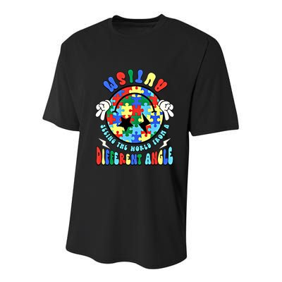 Autism Seeing The World Differently Groovy Smile Face Puzzle Great Gift Youth Performance Sprint T-Shirt