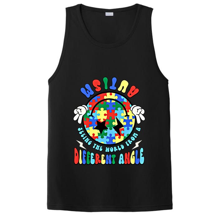 Autism Seeing The World Differently Groovy Smile Face Puzzle Great Gift PosiCharge Competitor Tank