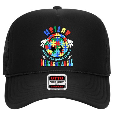 Autism Seeing The World Differently Groovy Smile Face Puzzle Great Gift Trucker Hat