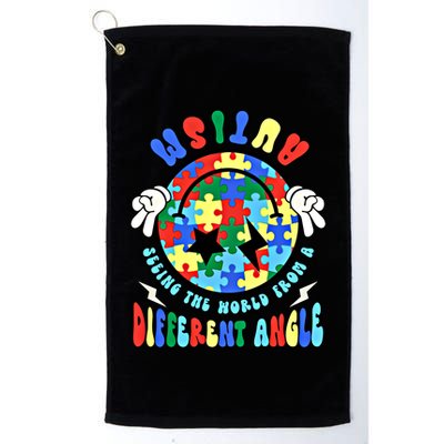 Autism Seeing The World Differently Groovy Smile Face Puzzle Great Gift Golf Towel