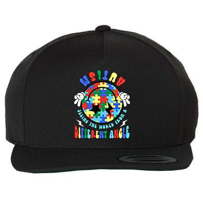 Autism Seeing The World Differently Groovy Smile Face Puzzle Great Gift Wool Snapback Cap