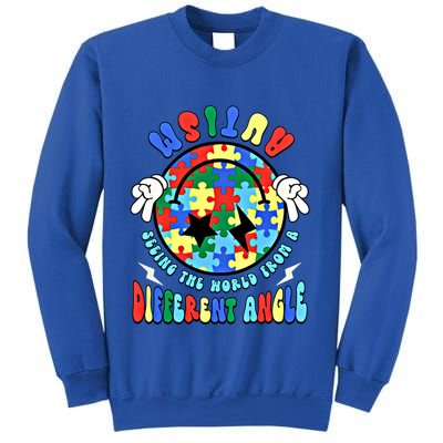 Autism Seeing The World Differently Groovy Smile Face Puzzle Great Gift Sweatshirt