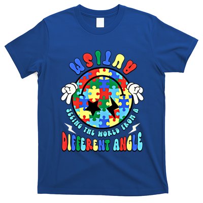 Autism Seeing The World Differently Groovy Smile Face Puzzle Great Gift T-Shirt