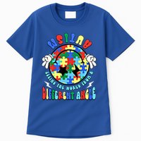 Autism Seeing The World Differently Groovy Smile Face Puzzle Great Gift Tall T-Shirt